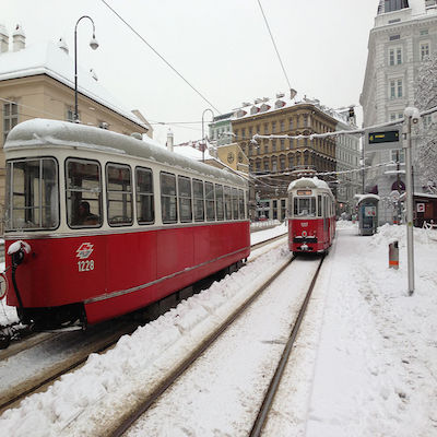 Trams at the Volkstheater, Vienna