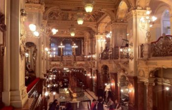 Inside New York Cafe, Budapest, resembles the inside of a theater.