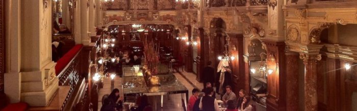 Inside New York Cafe, Budapest, resembles the inside of a theater.