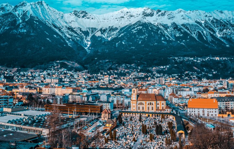 aerial view of alpine town