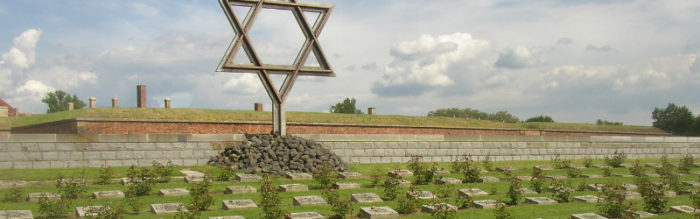Star of David memorial over a cemetery