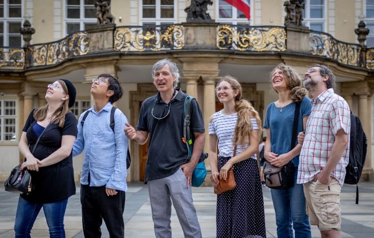 tour group admiring architecture on the Prague castle tour