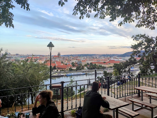View of Prague from Letna Beer Garden on a sunny summer day