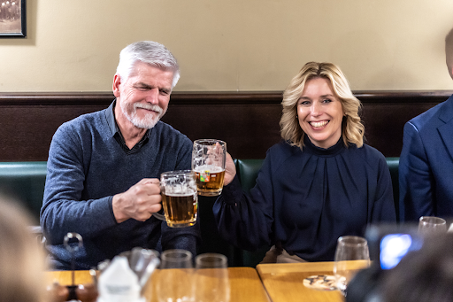 Czech President Petr Pavel and candidate Danuse Nerudova having a beer together